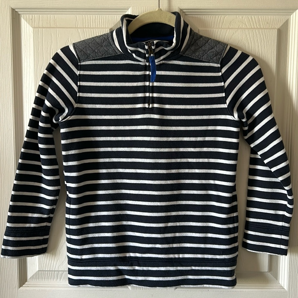 Land's End Boys Navy‎ Blue & White Striped Pullover Sz Small (8) Pockets Cotton